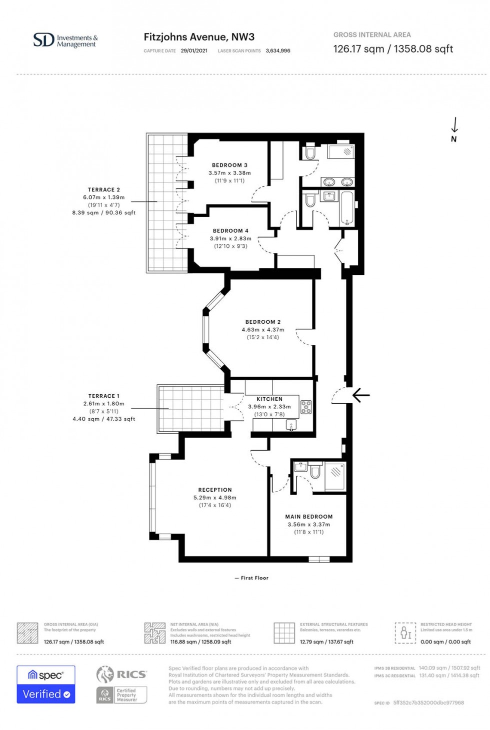 Floorplan for Fitzjohns Avenue, Hampstead